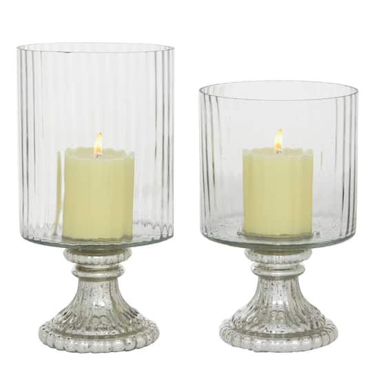 Set of 2 Clear Glass Vintage Hurricane Lamp, 10", 12"